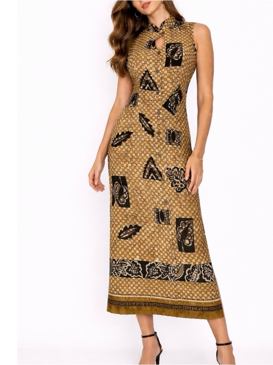 Dresses & Skirts - OLIVIA ROSE Straight Button Front DRESS 100% Polyester black, tan & brown SZ 6
